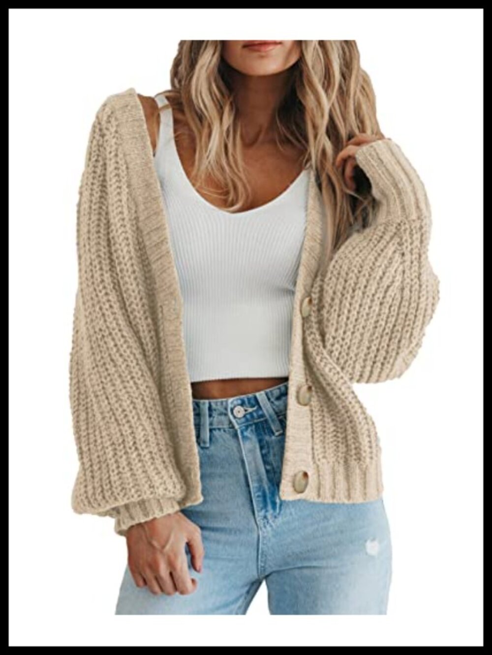 Women's Chunky Knit Open Front Cardigan Button Down Long Sleeve V Neck Sweater